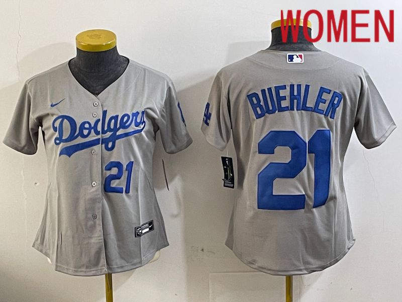 Women Los Angeles Dodgers 21 Buehler Grey Game 2024 Nike MLB Jersey style 11214